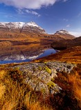 assynt, nature reserve, cul mor, mountains, reflection, loch, water, autumnal