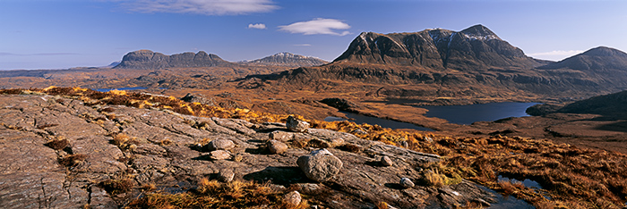 scotland, assynt, mountains, autumn, quinag, suilven, canisp, cul mor, stac polly, panorama, photo