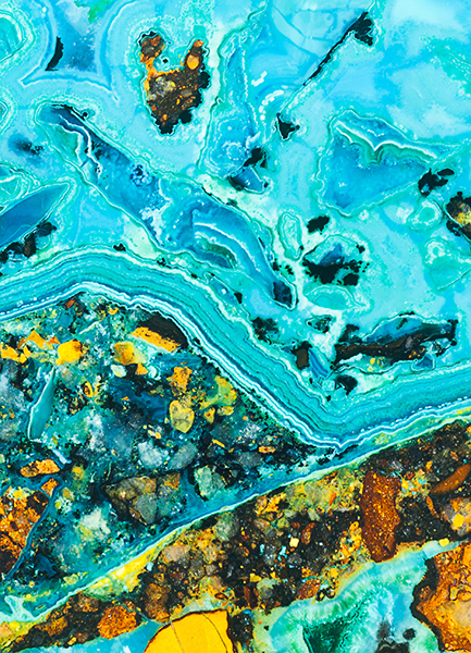 The name Chrysocolla is derived from the Greek words, chrysos meaning gold and Kolla meaning glue. Malachite, which gives this...