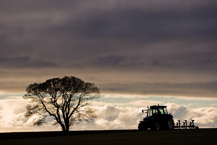 &nbsp;A leaden sky signaled a change in the wether for this farmer in his tractor as he hurried to complete his ploughing.